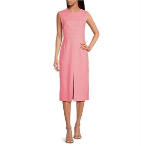 Ted Baker London Maryn Woven Round Neck Sleeveless Front Slit Midi Sheath Dress
